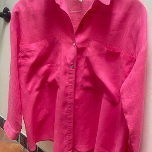 Pink linen oversized button-down linen shirt Fits Medium to Large